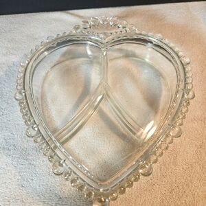Vintage Paden City Glass heart-shaped, three-part divided candy or trinket dish.